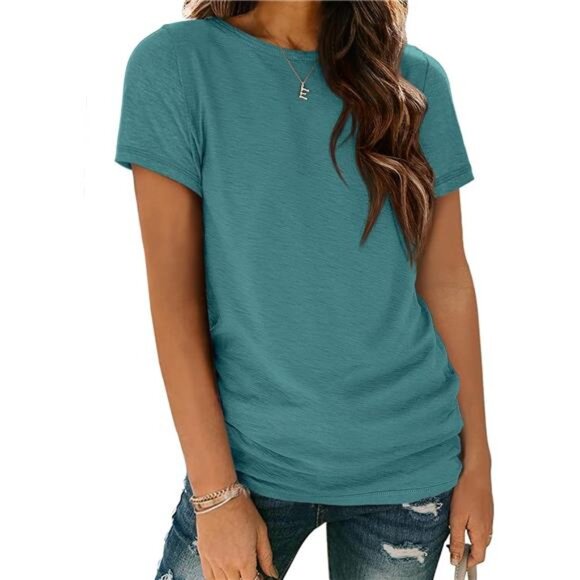 Women's Blue Green‎ T Shirt Summer Tops Short Sleeve Basic Casual Shirt Tops - Picture 1 of 6